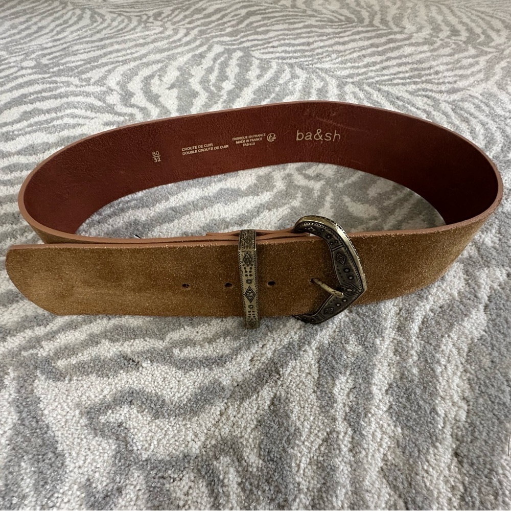 ba&sh Tan Suede Belt with Gold Buckle